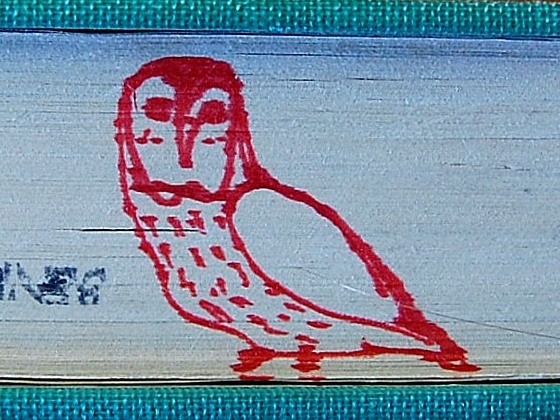 A drawing of an owl on the endpages of a book